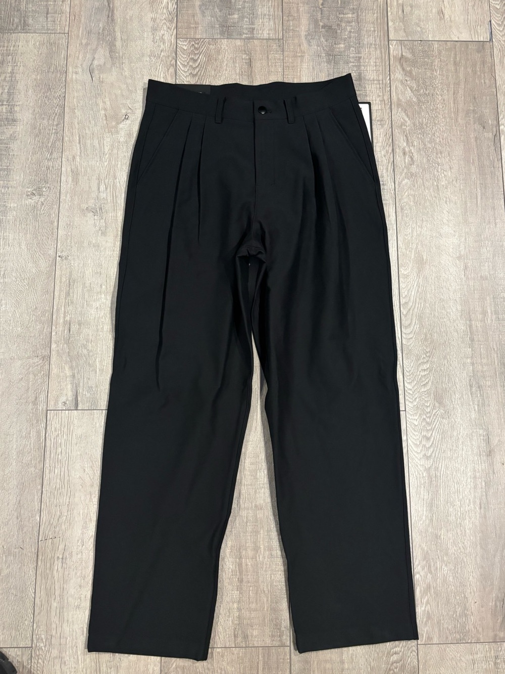 Black Pleated Straight-Leg Trousers